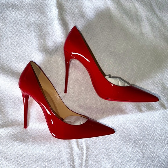 Christian Louboutin Shoes - Christian Louboutin Kate Red Patent 100 mm Heels, Size 37